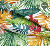 Renkli Büyük Tropik Yaprak Desenli Dijital Baskılı Kumaş